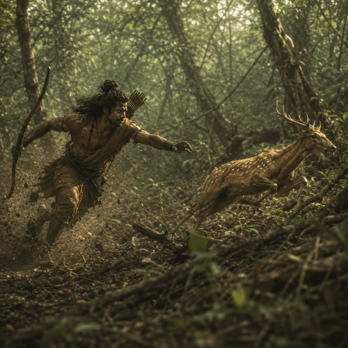 Chasing of the Golden deer during the Exile of Rama