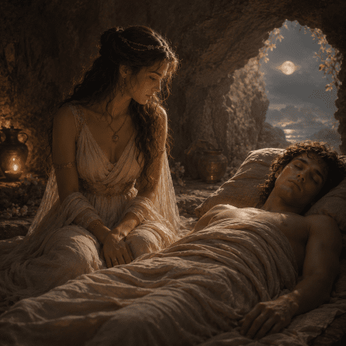 A tranquil scene of Selene and Endymion