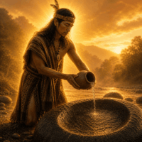 Talanganay standing beside a sacred river stone in Northern Luzon