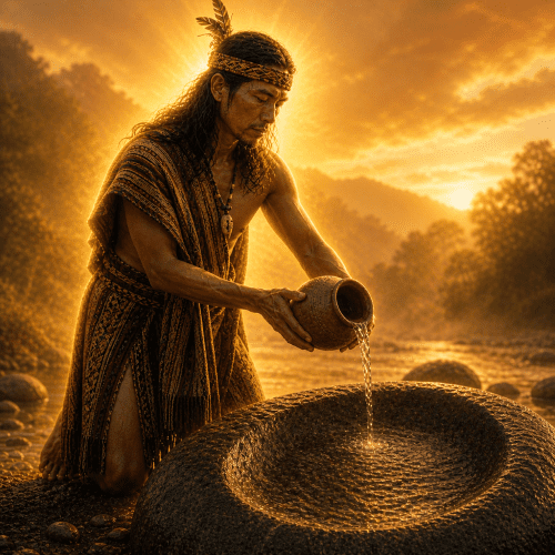 Talanganay standing beside a sacred river stone in Northern Luzon