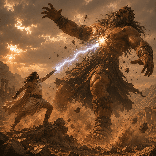 Zeus striking Cronus during Titanomachy