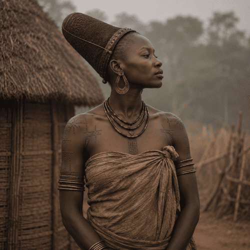 Tribal imagery representing Mangbetu mythology