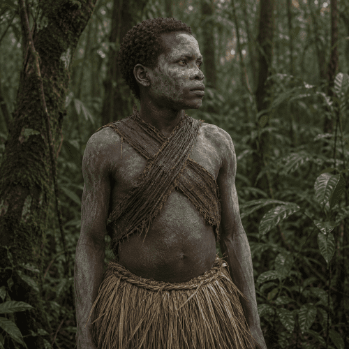 Tribal imagery representing Mbuti mythology