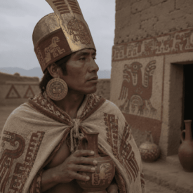 Tribal imagery representing Moche mythology