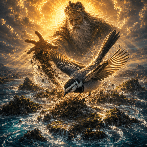 Creation of the land and sky by the wagtail in Ainu Creation Story