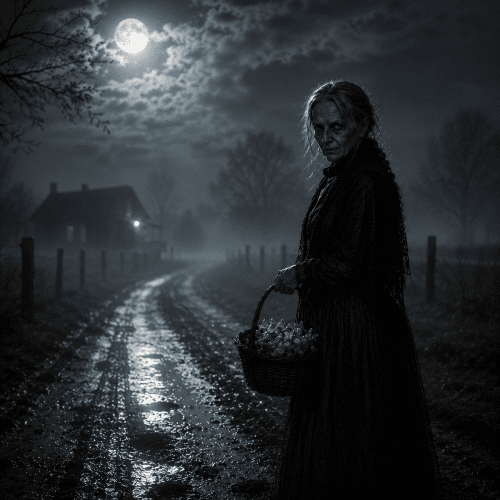 Candy Lady standing alone on a deserted Texas street at night