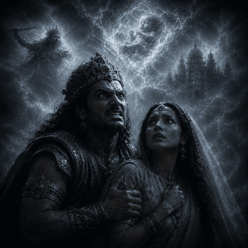 The prophecy of Devaki's Eighth Son being revealed to Kamsa and Devaki