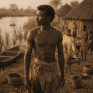 Kamunu, the first human of Lozi tradition, standing in the Barotse Floodplain of western Zambia