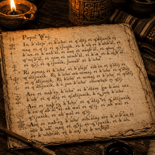 weathered colonial-era manuscript page with handwritten K'iche'