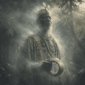 Konde the legendary Lunda ancestor kin in the heart of a Central African kingdom, holding the sacred Lukano bracelet