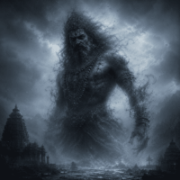 Mythlok - Kroni Kroni as a colossal primordial being emerging from the cosmic ocean at the dawn of creation