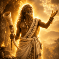 Mythlok - Ku-Jopleh Ku-Jopleh, the thunder oracle of Kru mythology, standing before the sacred cave of Mount Jidiah