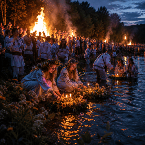 Celebrating Kupala Night by the riverbank