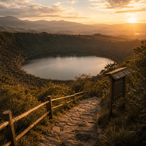 Lake Guatavita in Colombia at golden hour