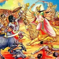 Painting of Mahishasura getting killed