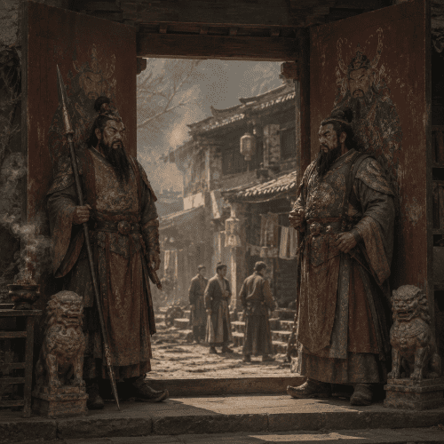 Menshen as ancient village gate with guardians