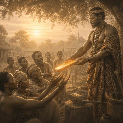 Humanity receiving Ogun's Iron as a boon