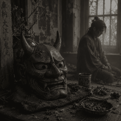 Curse of teh oni Mask being applied on Surjen Doji