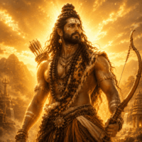 Mythlok - Rudra Rudra standing amidst a stormy Himalayan landscape