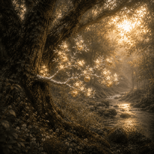 Silver Branch of Avalon in an enchanted forest