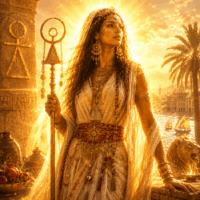 Tanit the great North African goddess standing atop a sacred Carthaginian sanctuary