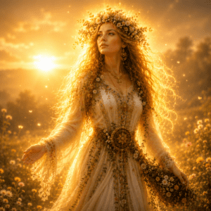 Slavic goddess Vesna in a meadow