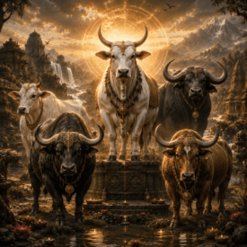 Bovine_ Sacred bovines on a sunset altar