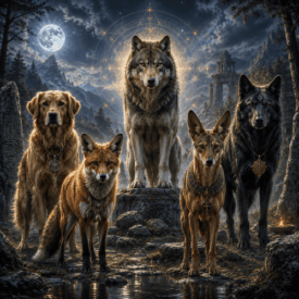 Canines_ Mythical canines in a sacred altar