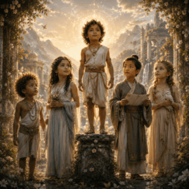Children_ Children from mythology in a sacred altar
