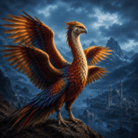 Anqa, the legendary bird of Arabian mythology, perched upon a weathered cliff