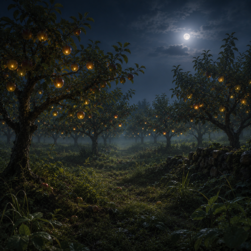 Apple Trees of Avalon in the moonlight