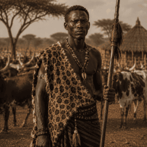 Gaa, standing in the golden savanna of South Sudan during sunset