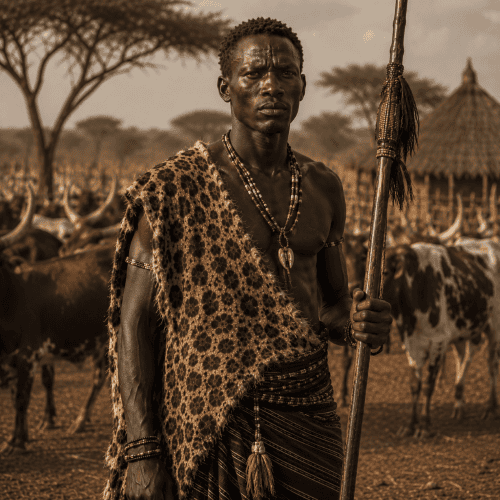 Gaa, standing in the golden savanna of South Sudan during sunset