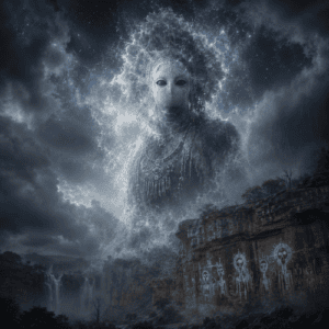 Idjair, the first Wandjina of Ngarinyin mythology, portrayed as an ancient celestial ancestral spirit
