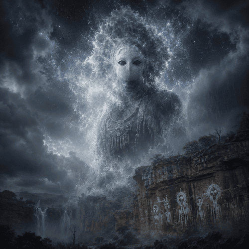 Idjair, the first Wandjina of Ngarinyin mythology, portrayed as an ancient celestial ancestral spirit