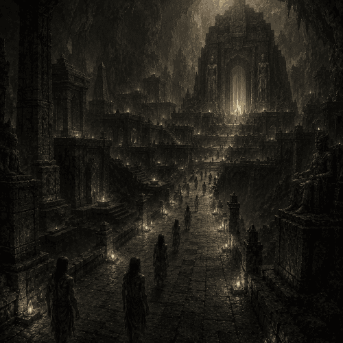 Souls moving toward the ancient gate in Kasakitan