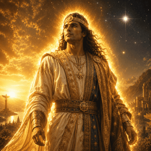 Satevis, the Royal Star Yazata from Iranian mythology, depicted as a majestic Persian celestial guardian