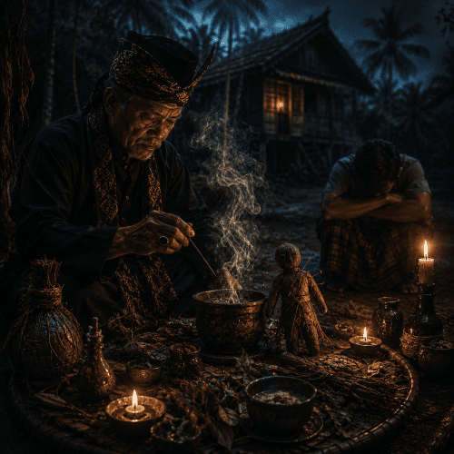 A Tuju Tuju practitioner at night