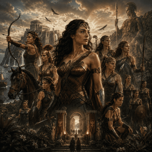 Wonder woman and the Amazons in battle