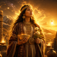Mythlok - Collyur Collyur, the Inca goddess of the stars, represented as a young Andean woman standing beneath the high-altitude night sky of the Peruvian Andes.