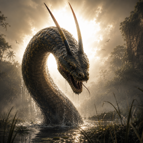 Moñái from Paraguayan Guaraní mythology, represented as a physically real supernatural serpent