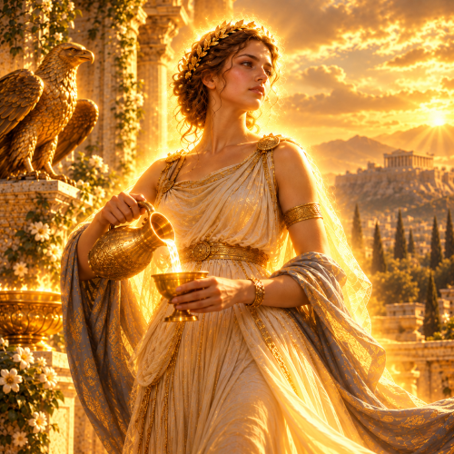 Hebe, the Greek goddess of youth, holding a ceremonial nectar cup