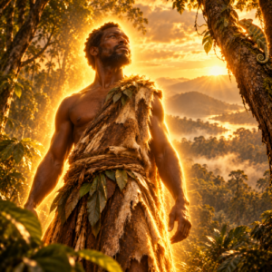 Nagaasan, the Twa supreme creator, standing in a Central African forest