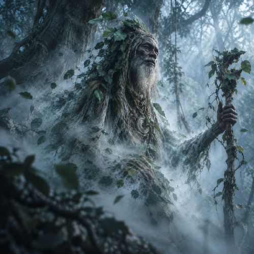 Loko Atissou, the Vodun spirit of sacred trees, appears as a partially transparent elder with a white beard