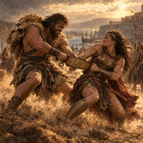 Heracles struggles during obtaining the Girdle of Hippolyta